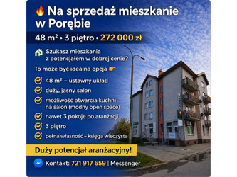 Mieszkanie śląskie
zawierciański
Poręba Na sprzedaż 272 000 PLN 48 m2 