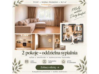 Mieszkanie śląskie
Tychy Na sprzedaż 341 900 PLN 30,7 m2 