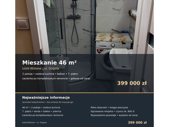 Mieszkanie łódzkie
Łódź
Widzew
Widzew-Wschód Na sprzedaż 399 000 PLN 46 m2 